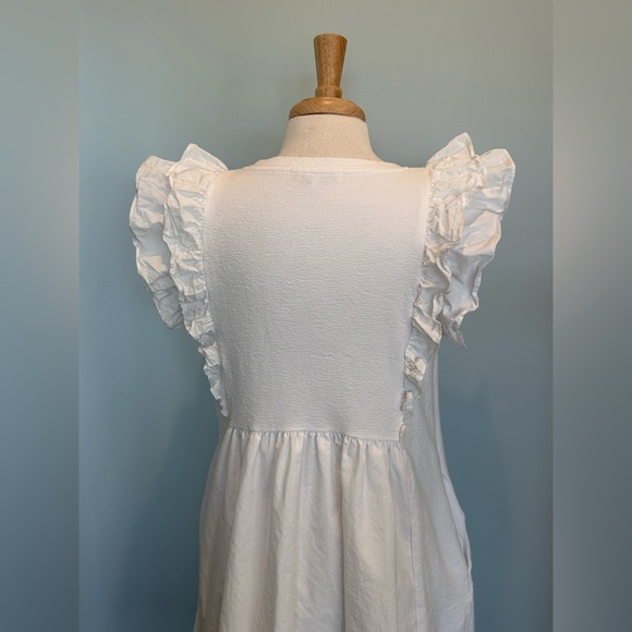 English Factory Mixed Media Ruffle Sleeve White Dress Size Large - Picture 11 of 16